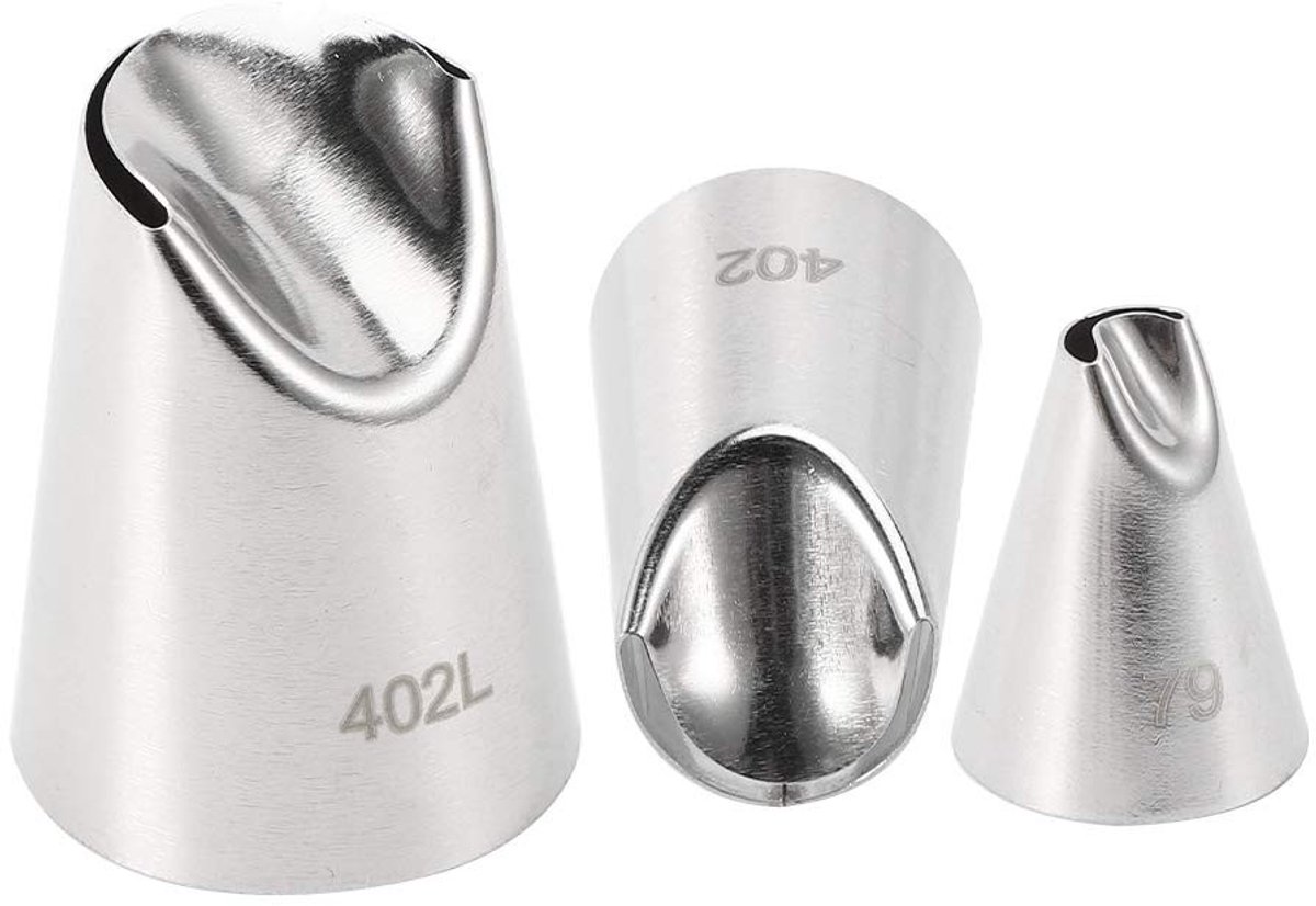 Dailygoods- Gebak Nozzle 3 Stks - Taartdecoratiemondstuk - RVS - Duurzaam - Hoge temperatuurbestendigheid - Naadloze lasvorming