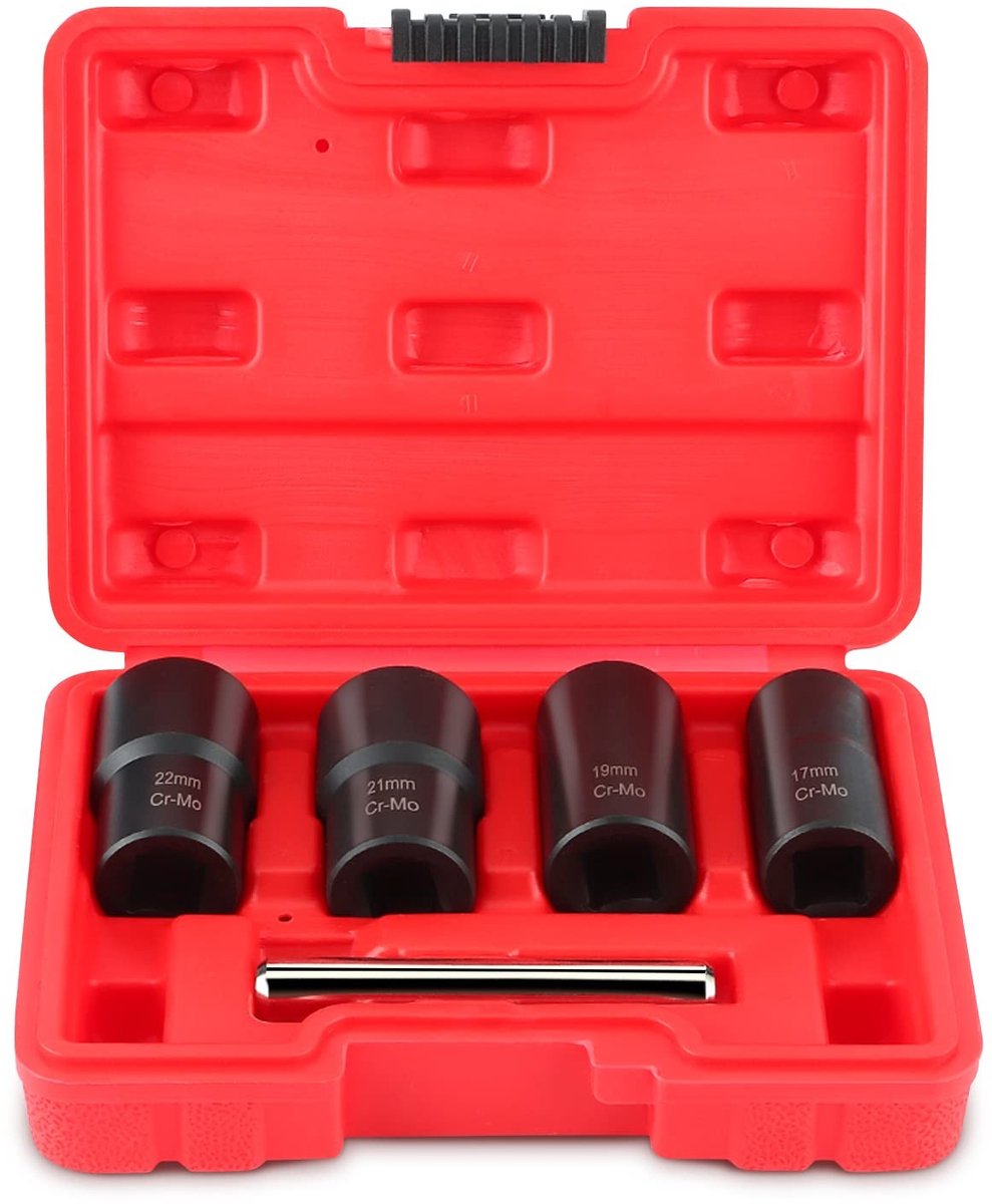 Dailygoods- Moerslotverwijderaar Professionele 5-delige Set - Gripmoerboutverwijderingsset - Gedraaide Doppen - 1/2 inch Aandrijving - Geschikt voor Meest Voorkomende Groottes - Moerboutverwijderaar