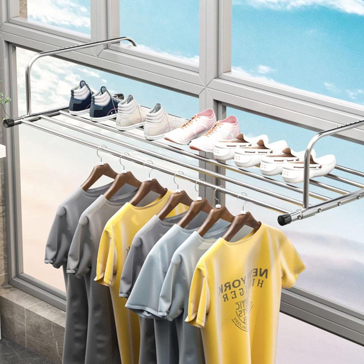 Radiator Droogrek - Handdoekdroger Balkon - Kleding Drogen - Verstelbare Hangers - 61-107