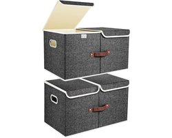 TYEERS Extra Large Storage Box with Compartments & Lids, Fabric Storage Box, Foldable, Washable, 55x33x30cm, Set of 2, Black