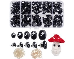 PH PandaHall 200pcs 5 Sizes Kawaii Safety Eyes, Oval Resin Craft Eyes Black Eyes with Rings for Amigurumi, Puppet, Teddy Bear, Plush Animal Making