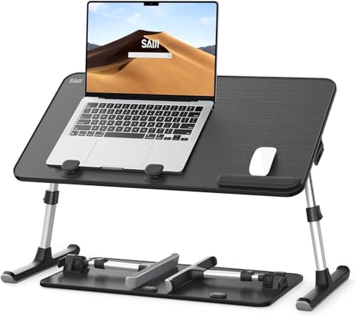 Laptop Bed Tray Desk, SAIJI Adjustable Portable Laptop Table with Foldable Leg for Reading Writing Eating on Bed Couch Sofa Floor (20.5 x 11.8, Black)