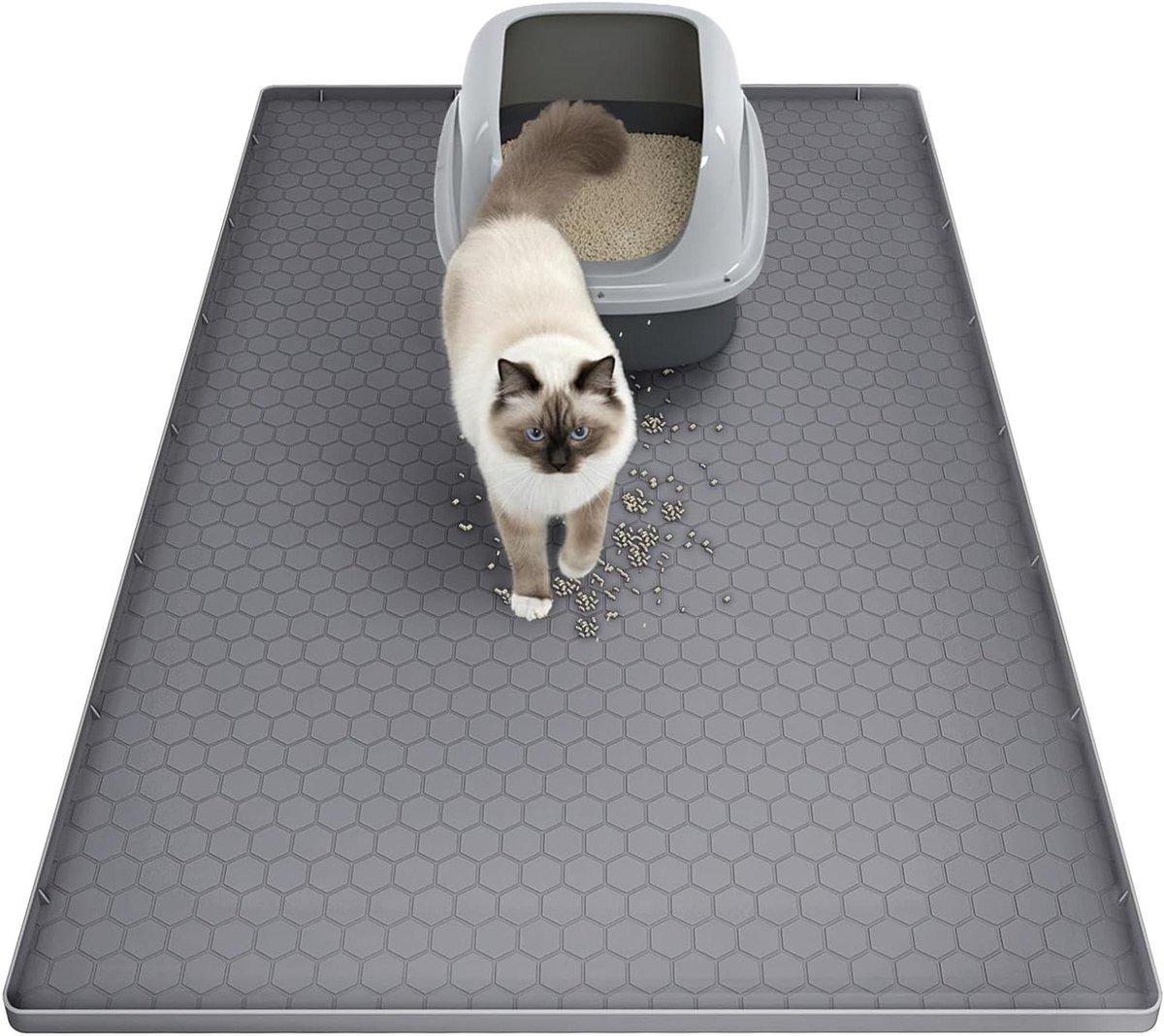 Kattenbakmat - Voorlegmat - Huis Netjes Houden - Voedselveilige Siliconen - 86 x 56 cm - Grijs