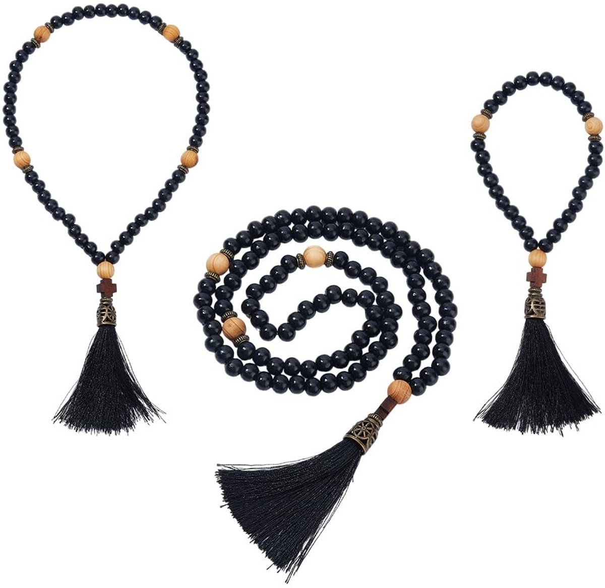 Dailygoods- Komboskoini 30/50/100 Knopen - Christelijke Orthodoxe Touw - Houten Kralen - Spirituele Toewijding - Meditatie - Klassieke Vorm met Kruis en Kwastje - Gebedstouw