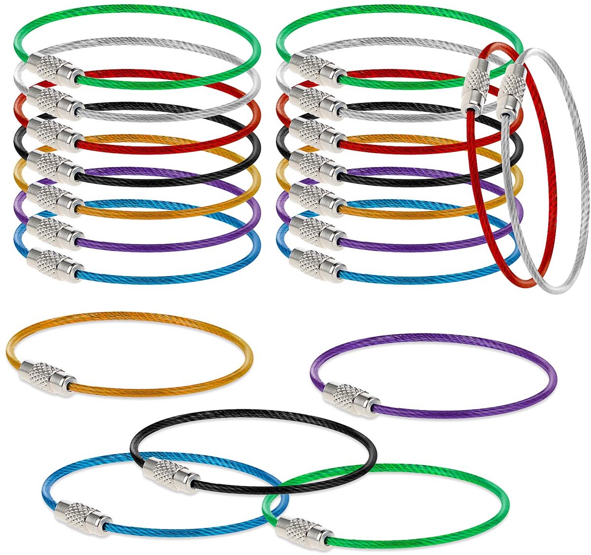Dailygoods- Sleutelhangers Roestvrij Staal - Sleutelhanger Ringen - Sleutelhanger ID-tags - Sleutelhanger Bagagelabels - Set van 21 Stuks - 15cm/5.9in met Diverse Kleuren - Sleutelring
