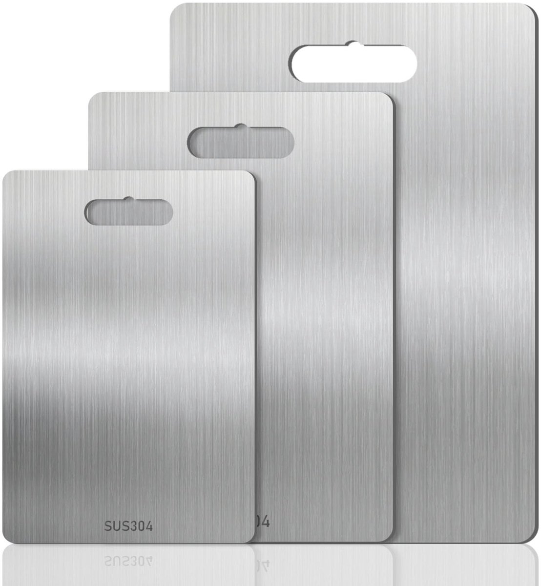 Dailygoods- Snijplank Titanium - 3 Stuks - Roestvrij Staal - Vaatwasmachinebestendig - Hittebestendig - Geschikt voor Vlees/Fruit/Groenten - Keukenplank