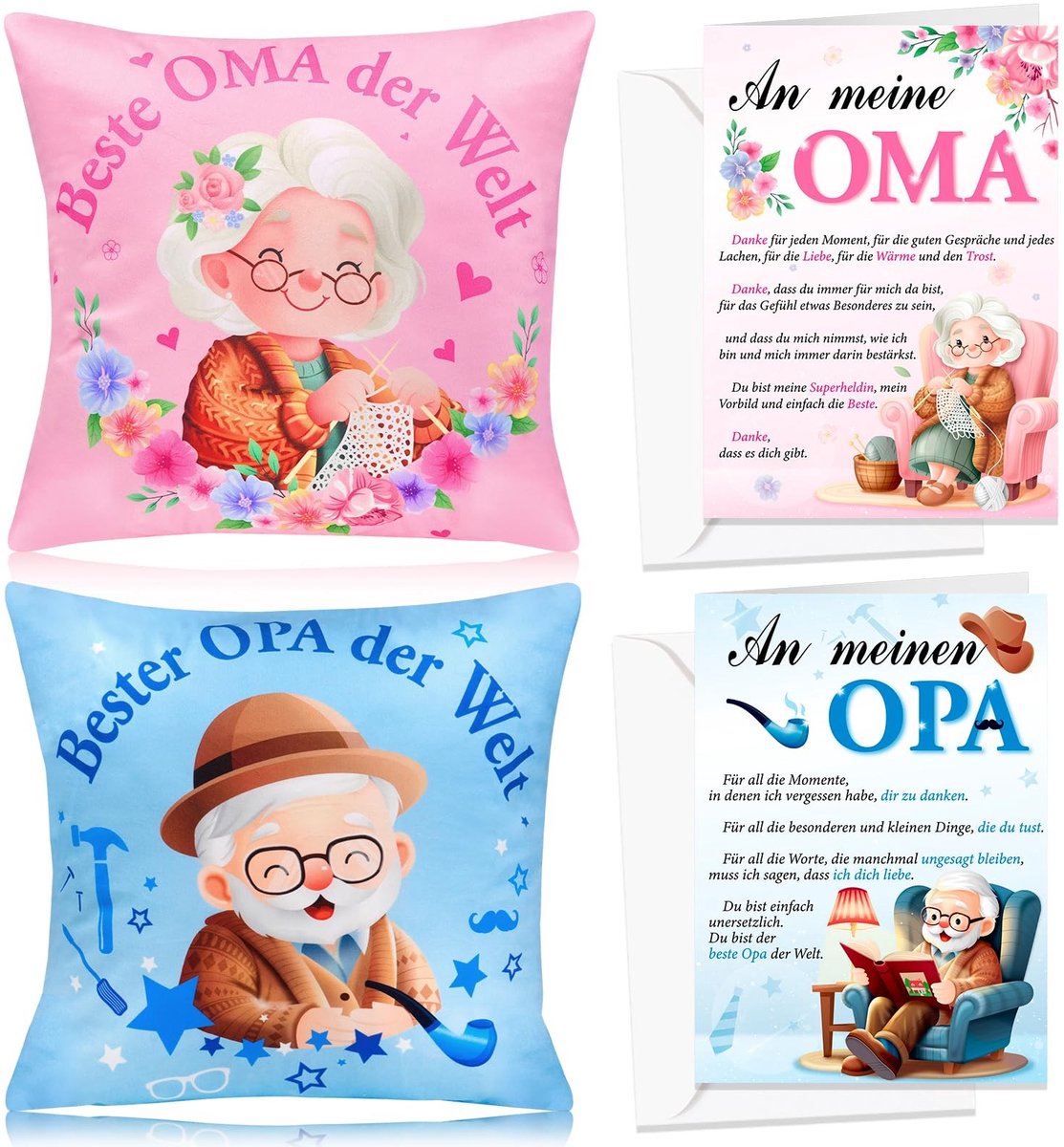 Dailygoods- Kussensloop 45x45 cm - Kussensloop voor Oma - Kussensloop voor Opa - Cadeauset - Zacht Katoen - Sentimentele Kaart - Kussen