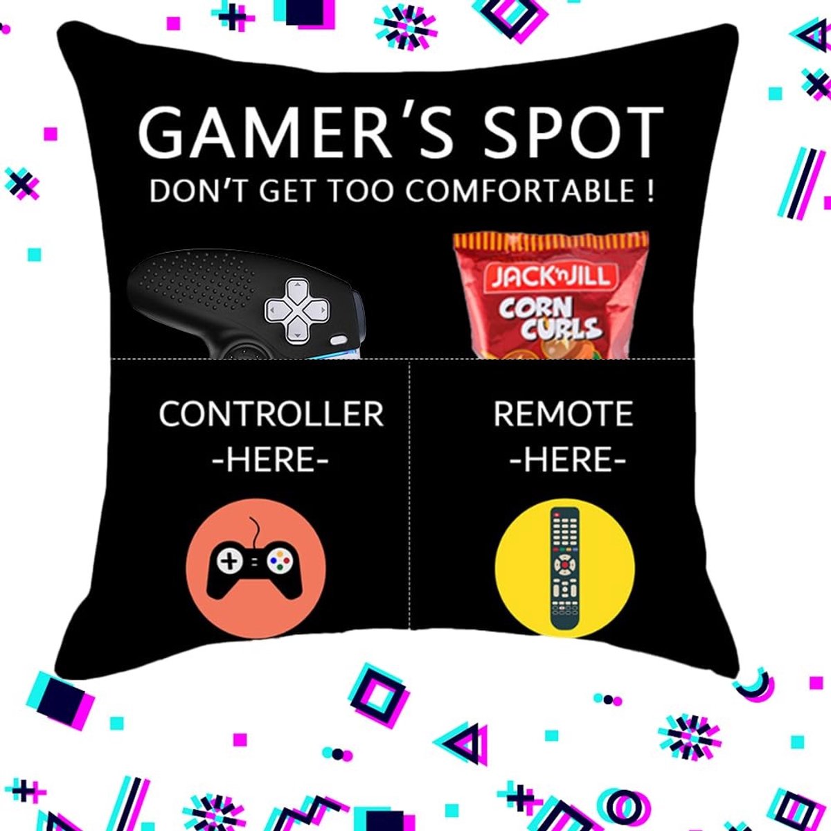 Dailygoods- Sierkussen 45x45 cm - Gamerkussen - Kussenhoes om zelf te vullen - Cadeau voor gamers - Sofa kussen - 3 zakken