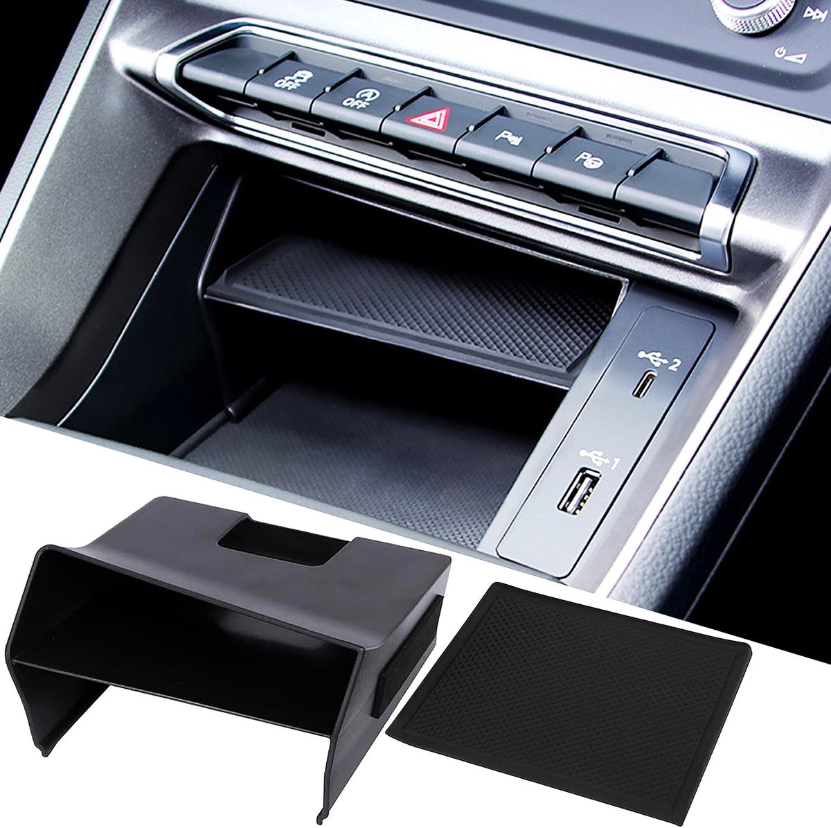 Dailygoods- Opbergdoos Duurzaam - Opbergdoos met Compartimenten - Opbergdoos voor Q3/F3 - Auto Accessoires - Eenvoudig te Installeren - Makkelijk te Reinigen - Console Organizer