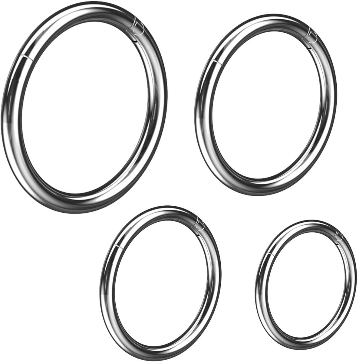 Dailygoods- Neusring - Scharnierend - 4 Stuks - Maten - Hoepel - Lichaamspiercing - Sieraden - Neuspiercing