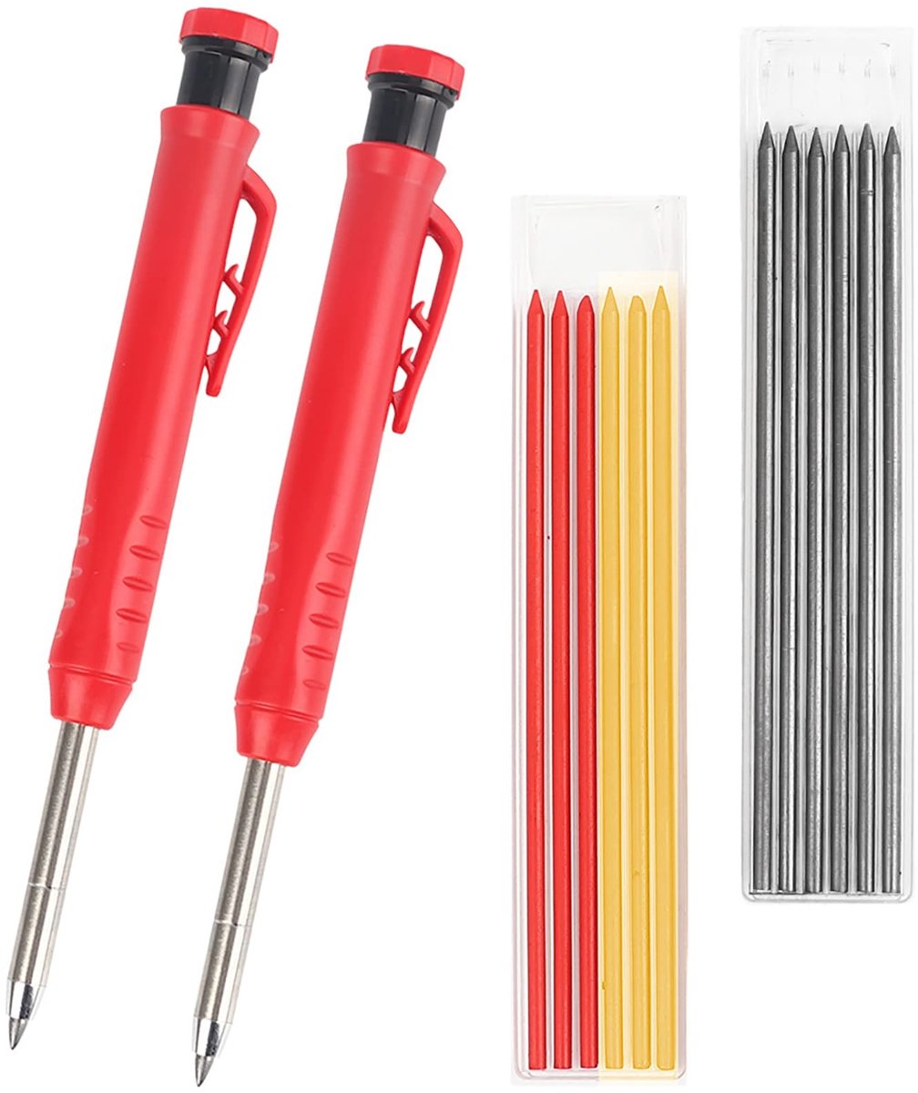 Dailygoods- Bouwpotlood Set - Mechanisch Potlood - Timmermanspotlood - 2 Dozen Reserve Vullingen - Antislip Handgreep - Voor Houtbewerking - Markeerstift