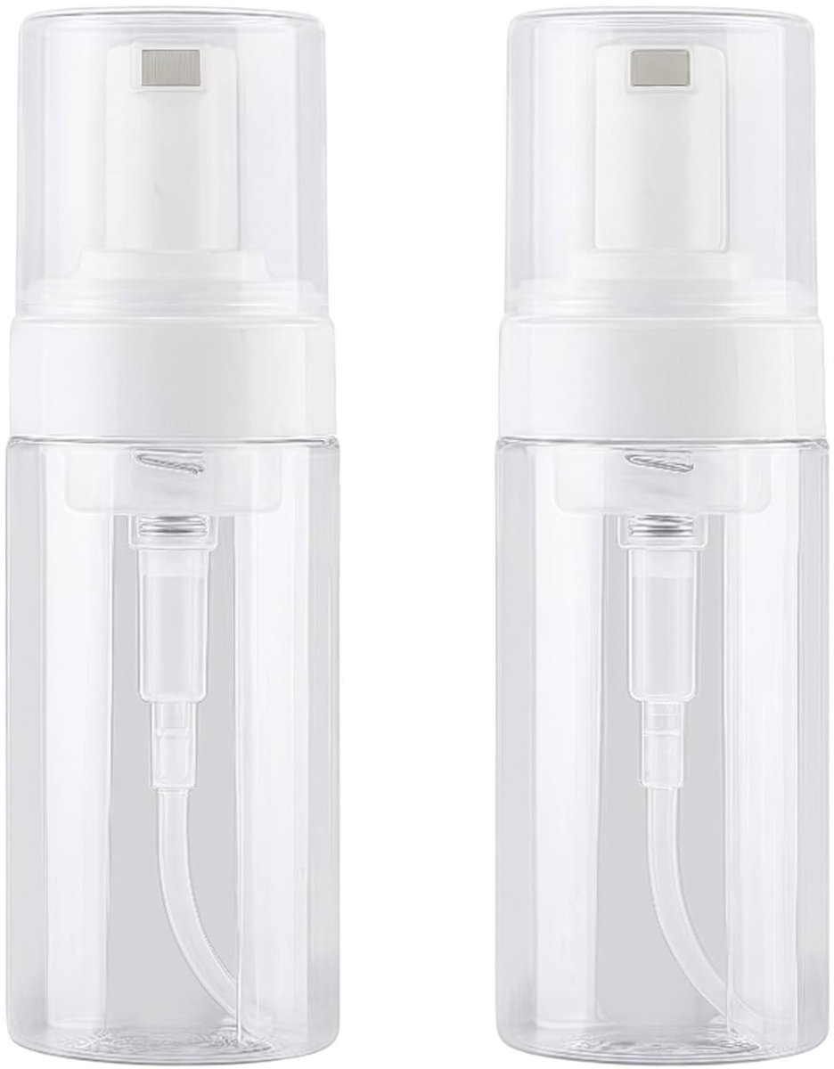 Dailygoods- Schuimdispenser 100ml - Set van 2 - Transparant - Kunststof - Reisformaat - Handzeep/Shampoo - Zeepdispenser