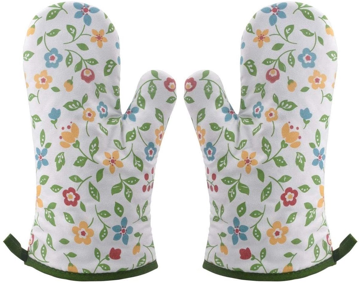 Dailygoods- Ovenhandschoenen Hittebestendig - Ovenwanten 2 Stuks - Katoenen Print - Duurzaam - Geschikt voor Bakkerijen - Robuust en Zacht - Bakhandschoenen