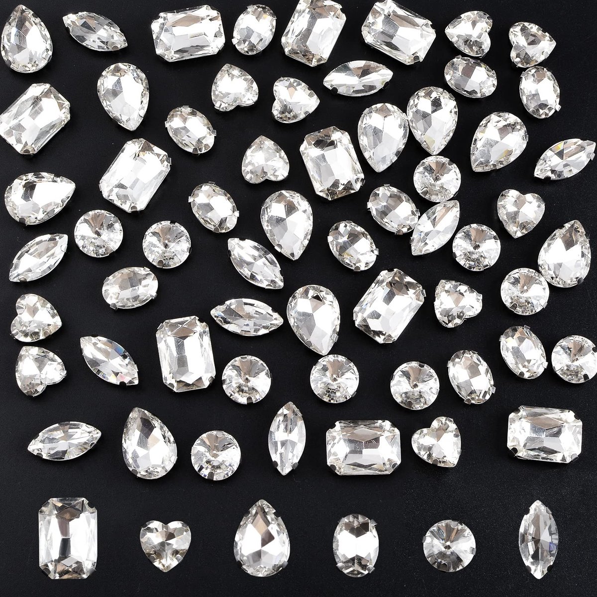 Dailygoods- Naaien Steentjes 60 Stuks - Acrylglas Bling Gems - Platte Bodem met 4 Gaten - Decoraties voor Ambachten - 6 Stijlen - Slijtvast - Strass