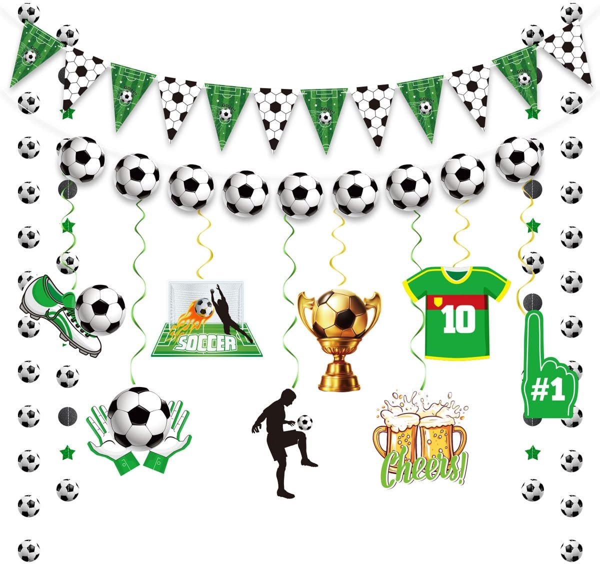 Dailygoods- Verjaardagsdecoraties Voetbalthema - Voetbal Decoratie Set - Voetbal Ornamenten - Voetbal Vlaggen - Waterdichte Decoratie - Hoogwaardige Papieren Materialen - Voetbaldecoratie