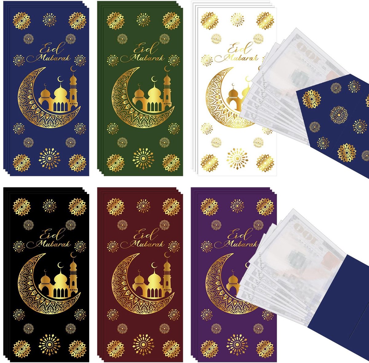 Dailygoods- Geldenveloppen 24 Stuks - Eid Mubarak - Papieren Enveloppen - Geldcadeau - Feestdagen Decoratie - Levendige Kleuren