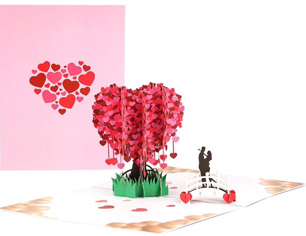 Dailygoods- Liefdesboomkaart Uniek Ontwerp - Wenskaarten Set - Valentijnsdag - Verjaardagskaart - Jubileumkaart - 20 x 15 cm - Gekleurd Karton - Wenskaart