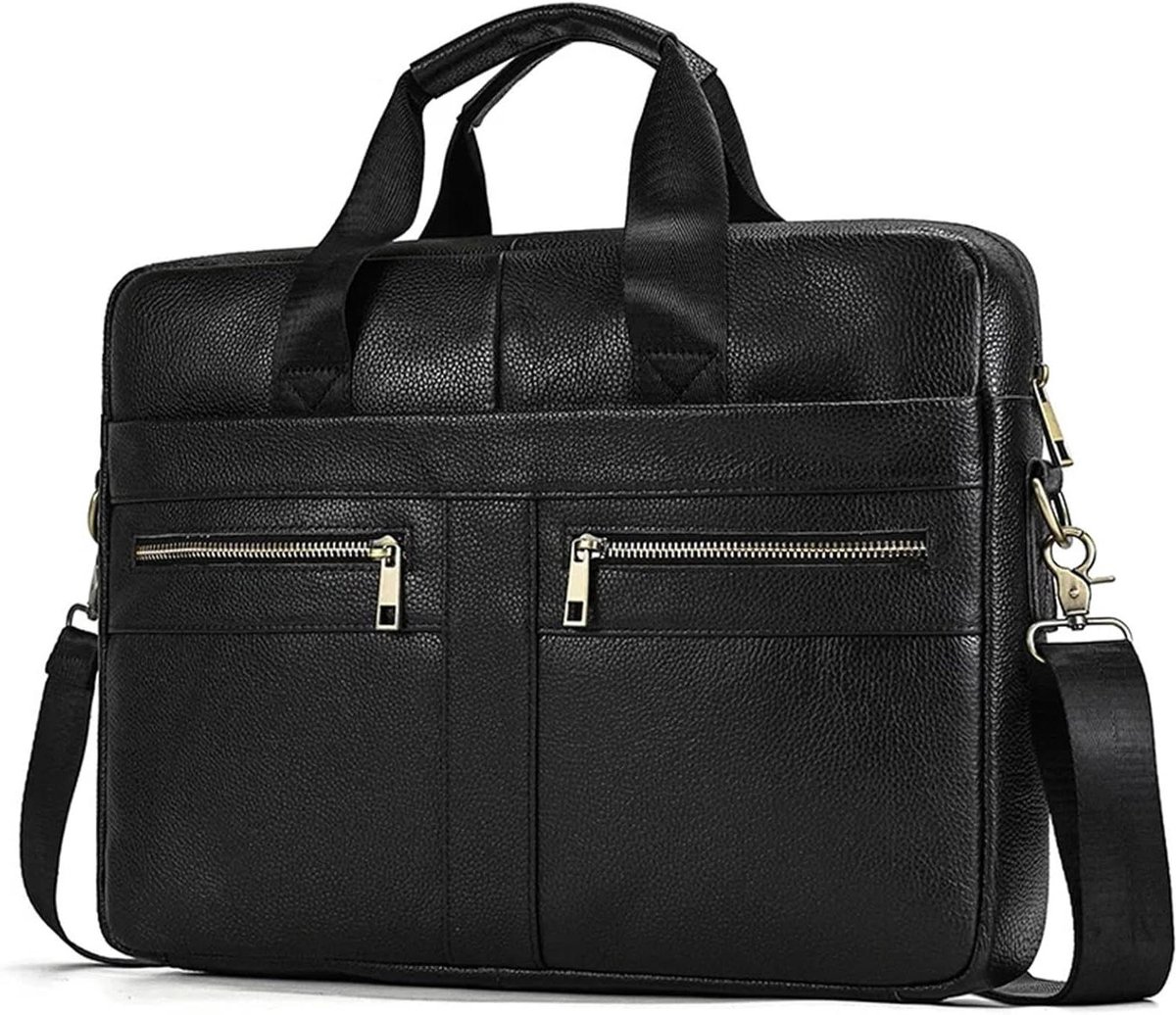 Leren 15.6 Inch Laptop Tas voor Mannen, Schoudertas en Handtas voor Zaken, Notebook en Kantoorgebruik