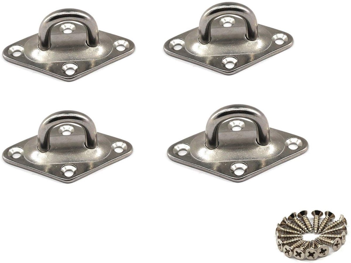Dailygoods- Oogplaat - 304 Roestvrij Staal - Diamant Ontwerp - Heavy Duty - Wandmontage - Pack van 4 Stuks - Corrosiebestendig - Haak