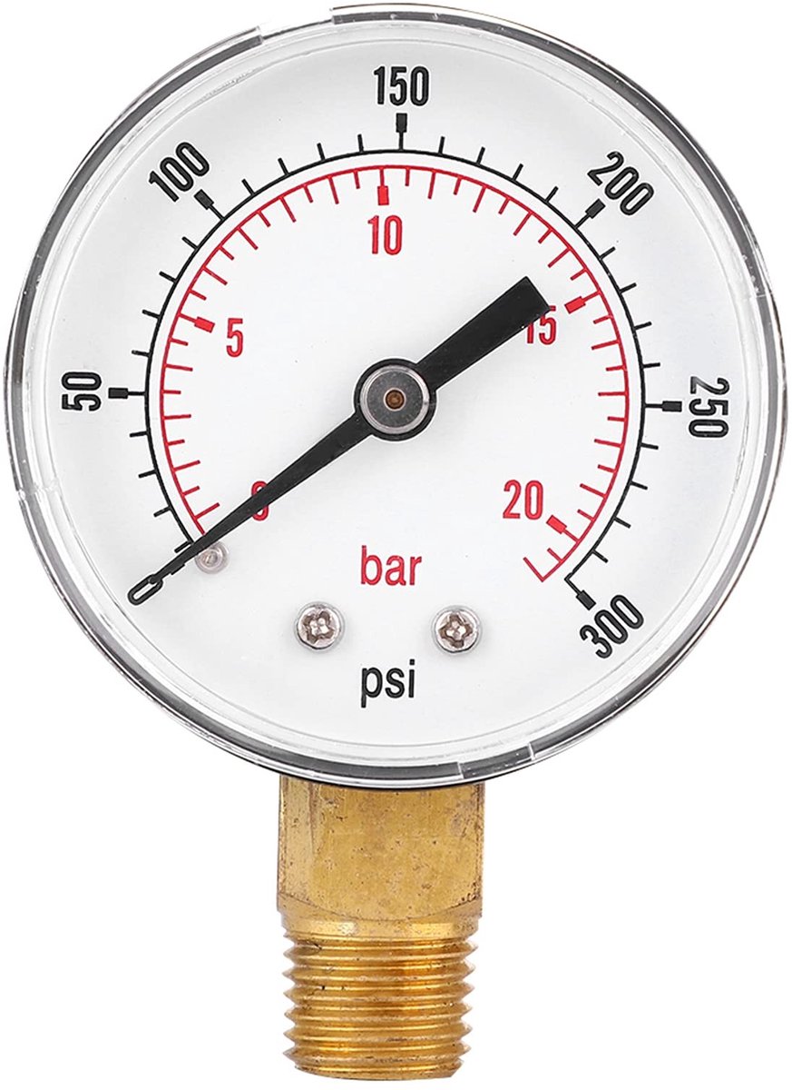 Dailygoods- Manometer 50 mm - Drukmeter 0-300 psi - Manometer Waterdruk - Manometer Compressor - Messing Buiten-gewinde - Voor Brandstof/Lucht/Olie/Gas/Water
