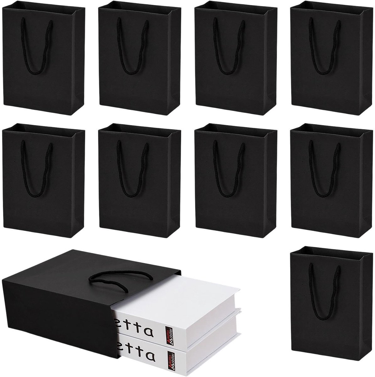 Dailygoods- Cadeauzakjes 10 Stuks - Papieren Zakjes 18 x 10 x 23 cm - Herbruikbare Geschenktas - Zwart Luxe Design - Robuuste Kwaliteit - Geschenkzakjes