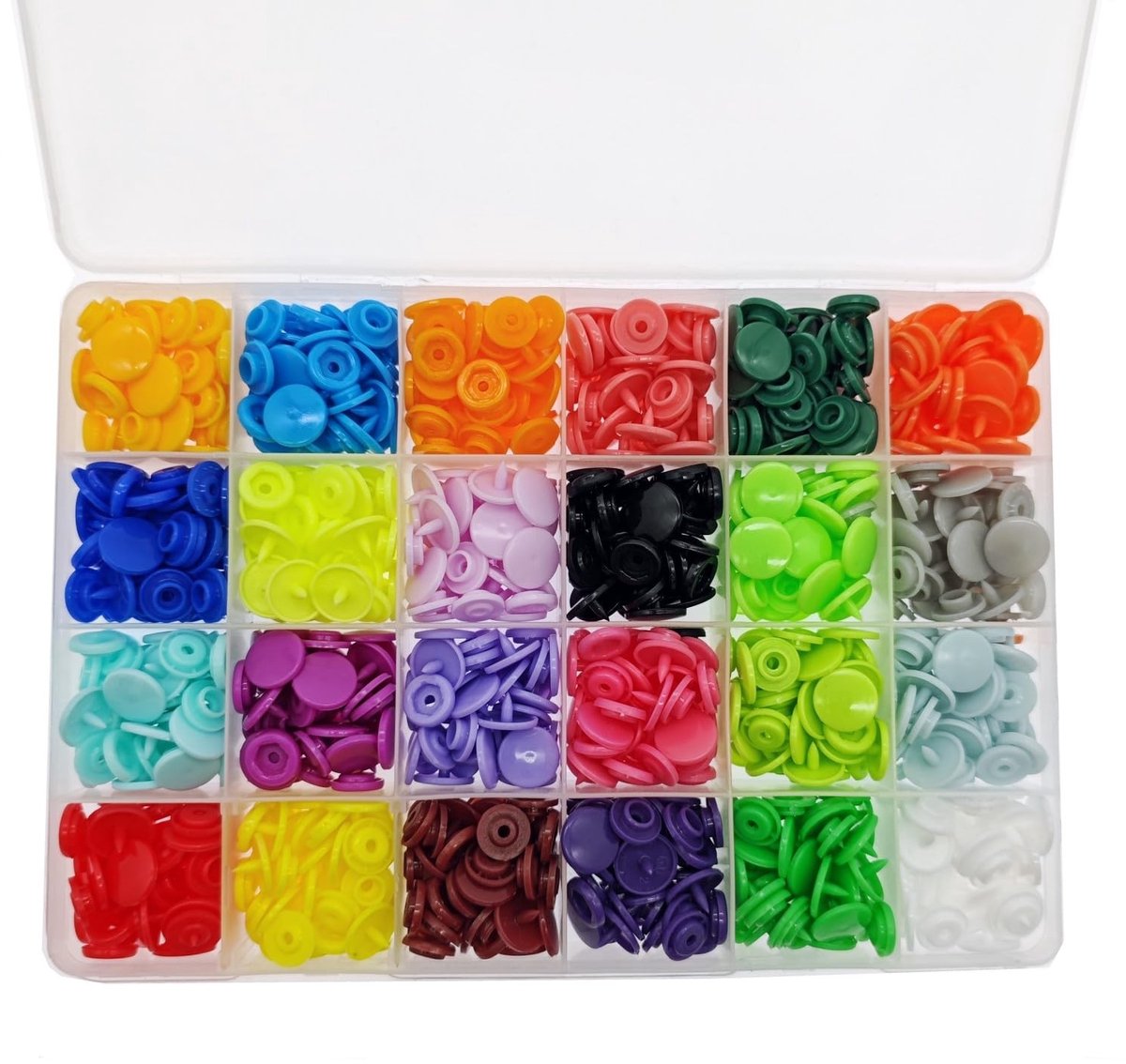 Dailygoods- Drukknopen Set 240 Stuks - 24 Kleuren - 12 mm - Kunststof - Geschikt voor Dunne Stoffen - Inclusief Opbergdoos - Snapbuttons