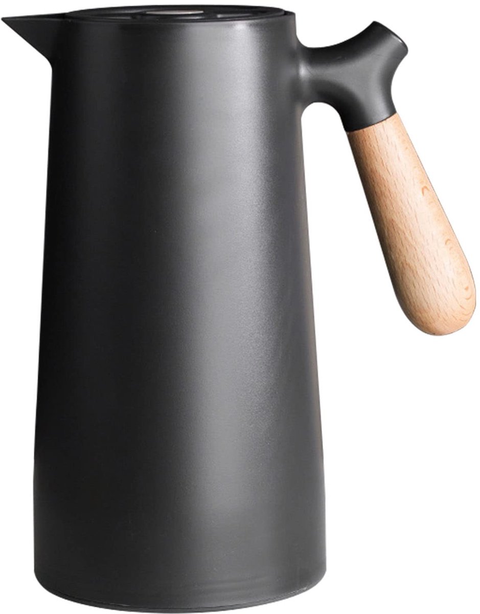 Dailygoods- Koffiekaraf 1 liter - Dubbelwandige Thermoskan - Vacuümketel - Glazen Voering - Houten Handvat - Warm/Koud Houden