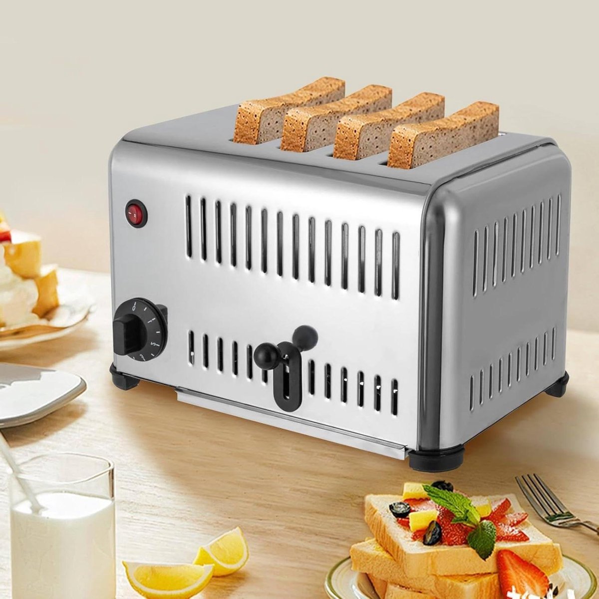 4/6 Sneetjes Broodrooster Met 5 Broodkleurinstellingen, Commerciële Broodbakmachine 1,1 Inch Brede Sleuf, Verwijderbare Kruimellade, Roestvrij Staal 201, Voor Verschillende Soorten Brood,6Slot