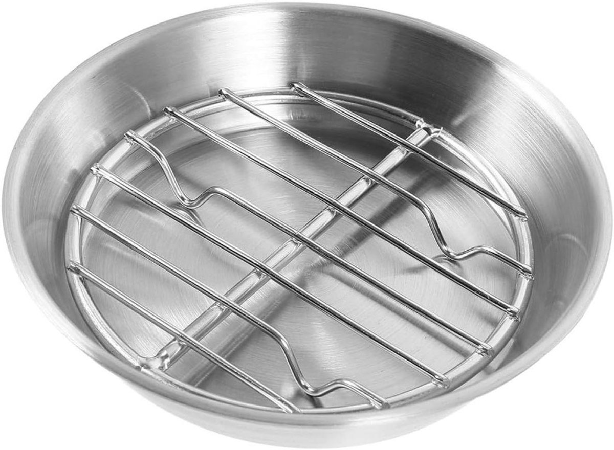 Braadpan met Lekbak - Ovenschaal Bakplaat - Gezonder Koken - Olie Afvoerend Ontwerp - 16.7 cm - Zilver