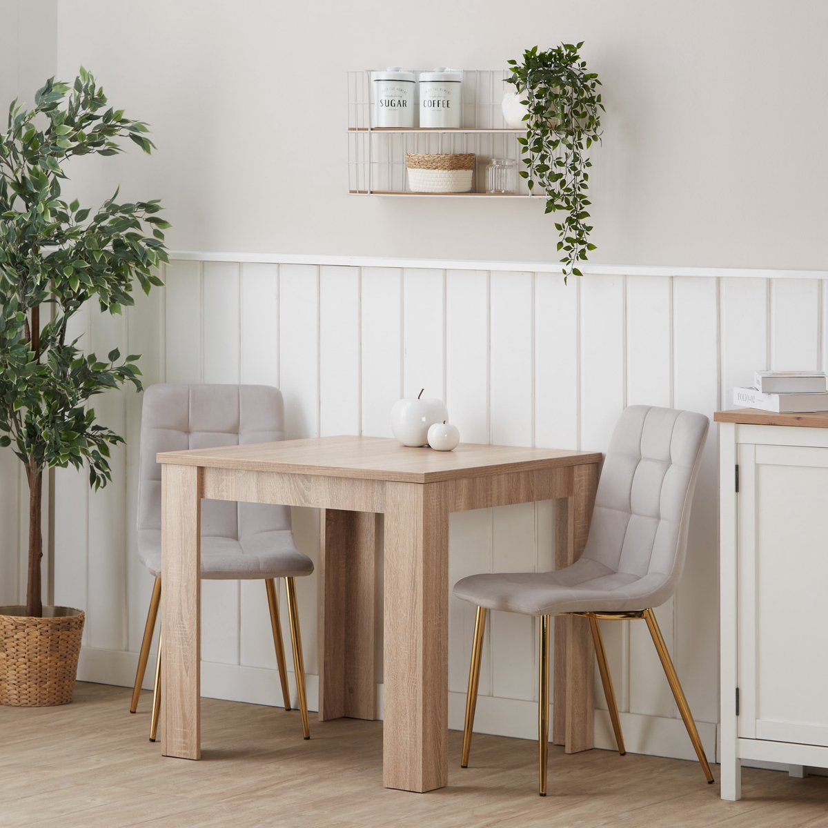 Homestyle4u Eethoeken - 80x80 cm - met 2 stoelen - Lichtgrijs - Eettafel