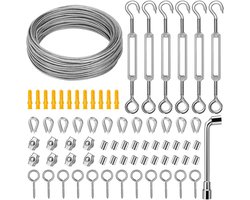 Kabelset Met Staaldraad - 35m/2mm Roestvrijstalen Kabel - M4 Spanschroeven - Tuindraad Voor Het Vastzetten Van Klimplanten, Druivenranken, Klimrek Of Tent
