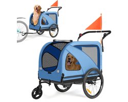 SEPNINE 2-in-1 Hondenfietskar voor Grote Honden - Hondenbuggy - Tot 50 kg - Verstelbare Duwstang - Blauw