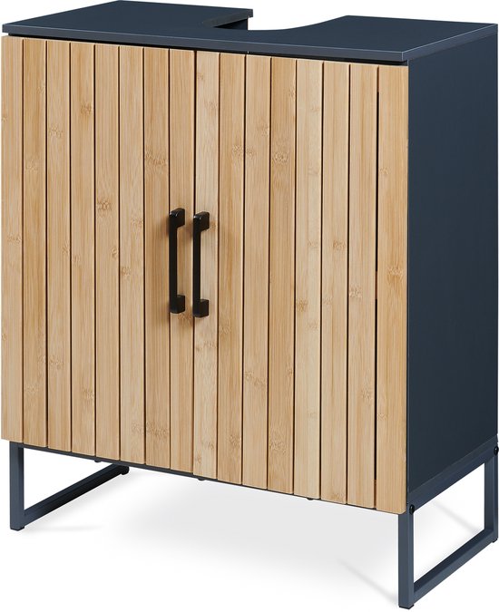 Wastafelonderkast Svanes met 3 opbergvakken 70x60x30 cm donkergrijs en naturel [en.casa]