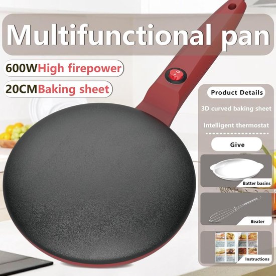 Elektrische pannenkoekenpan - Crêpemaker machine - Snel ontbijt maken - Automatische temperatuurregeling - 78 inch - Rood — afbeelding 5