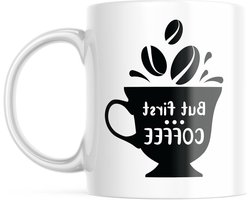 Koffiemok met tekst - Themok met opdruk - Ochtendritueel starten - Magnetron vaatwasserbestendig - 330 Milliliter - Wit