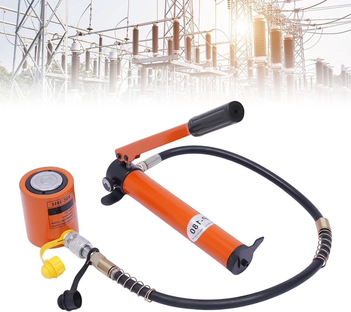 Hydraulische pomp set - Handpomp Cilinder - Montage Demontage - 70 Mpa Maximale Druk - 20T Hefvermogen - Oranje