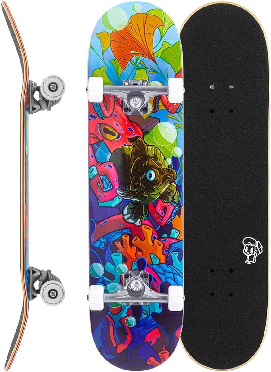 Compleet Skateboard Street Board Straat Gebruik 7-laags Esdoorn Dek 8 x 32 Inch Goudvis Ontwerp