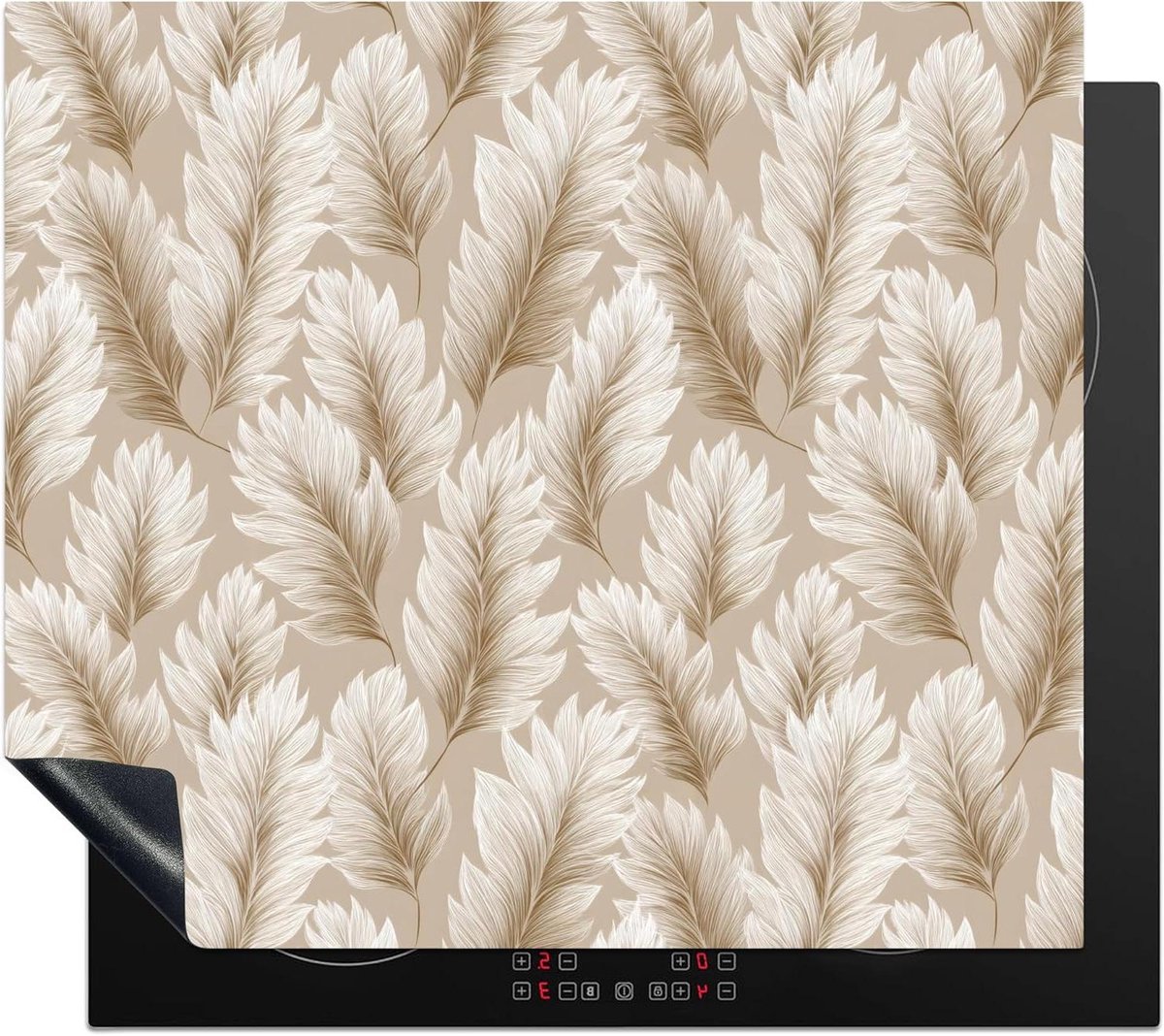Inductie Beschermer - Kookplaat Mat - Werkruimte Creëren - Botanisch Patroon - 60x52 cm - Beige