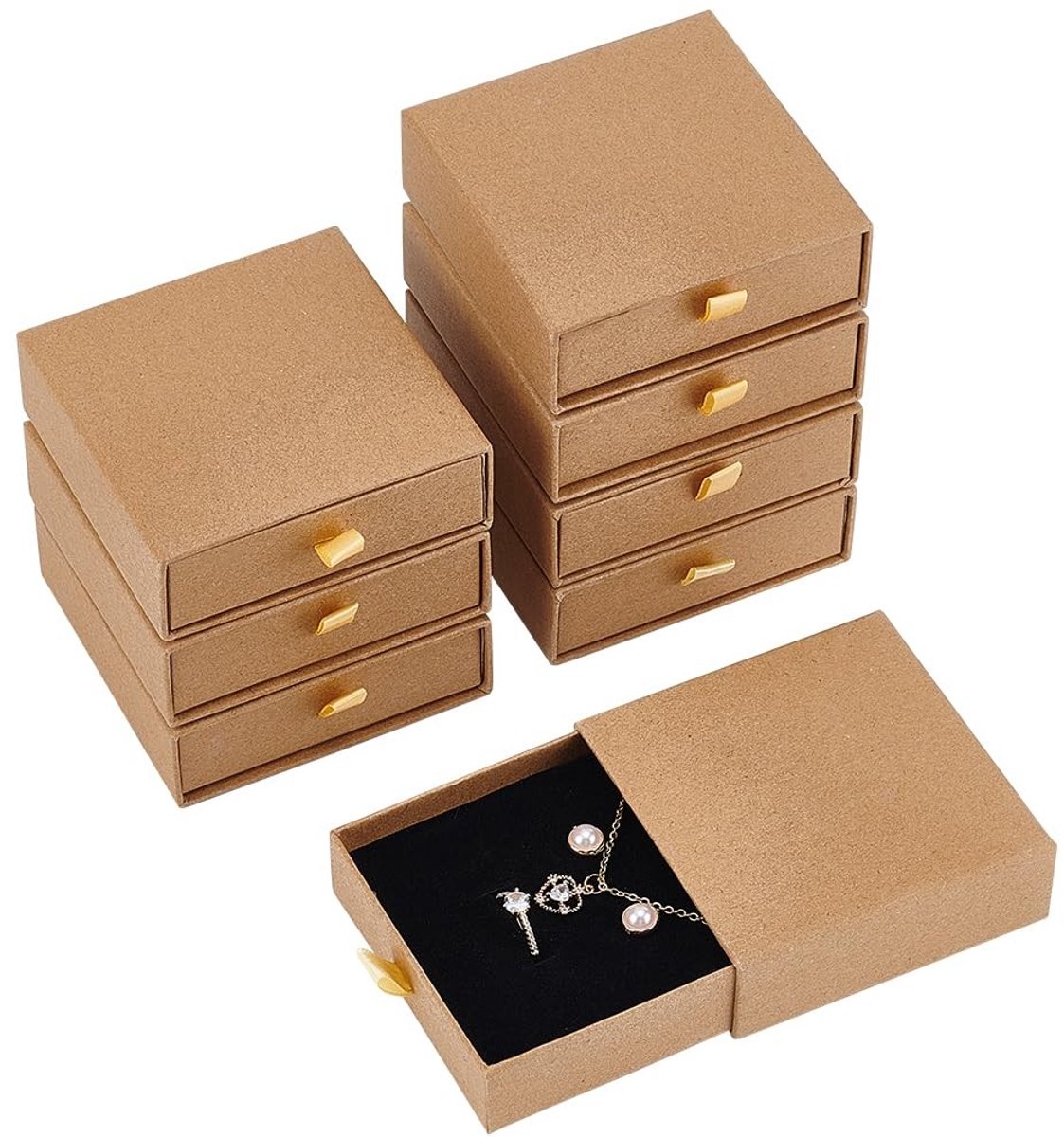 Dailygoods- Sieradendoosjes 8 stuks - Hoogwaardig Kraftpapier - 9 x 9 x 3 cm - Geschenkdozen - Uittrekbaar Ontwerp - Stevig en Duurzaam