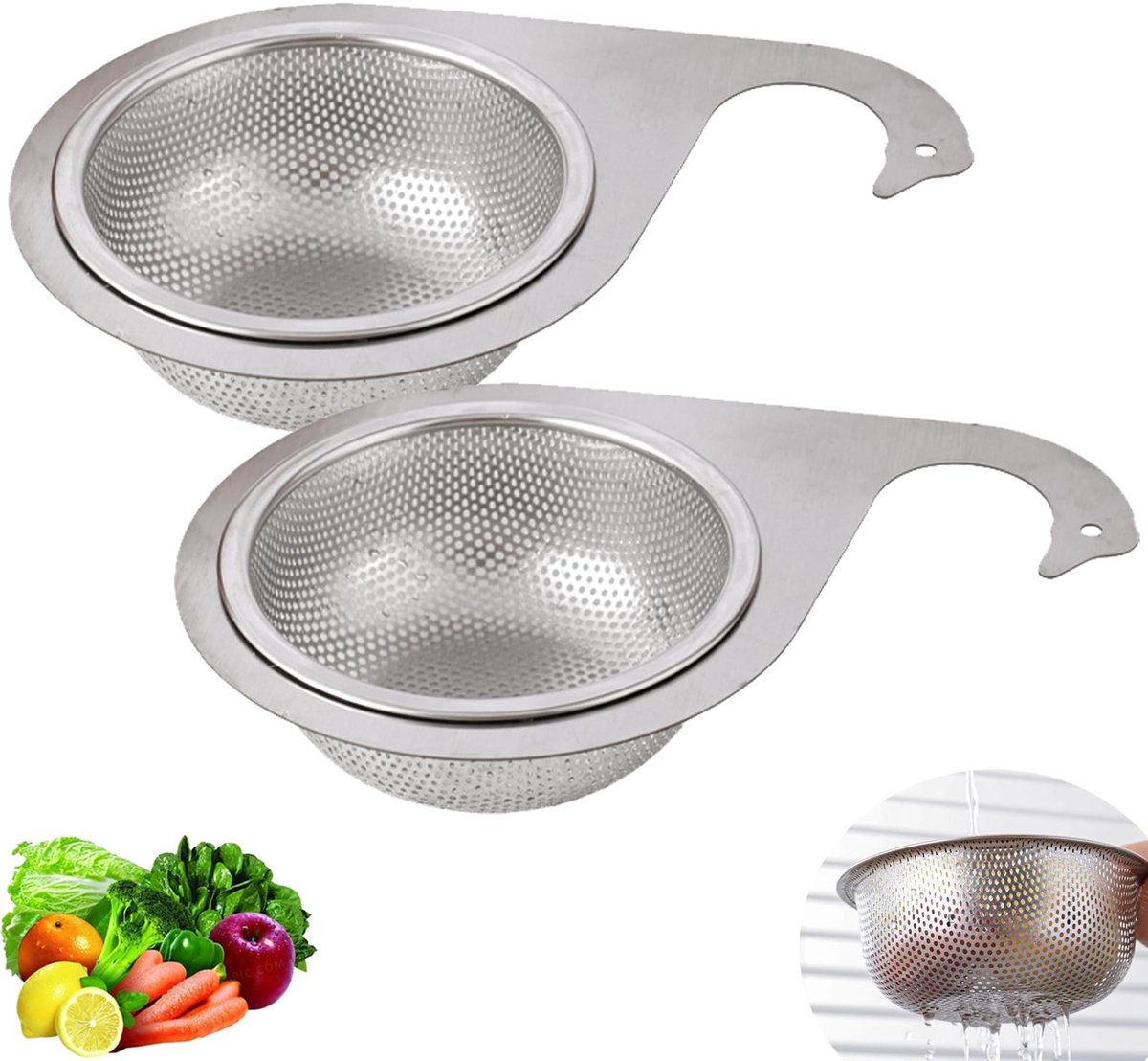Dailygoods- Gootsteenmand Zwanenvorm - 2 Stuks - Roestvrij Staal - Multifunctioneel - Afdruiprek - Eenvoudig te Reinigen - Stevig - Afvoermand