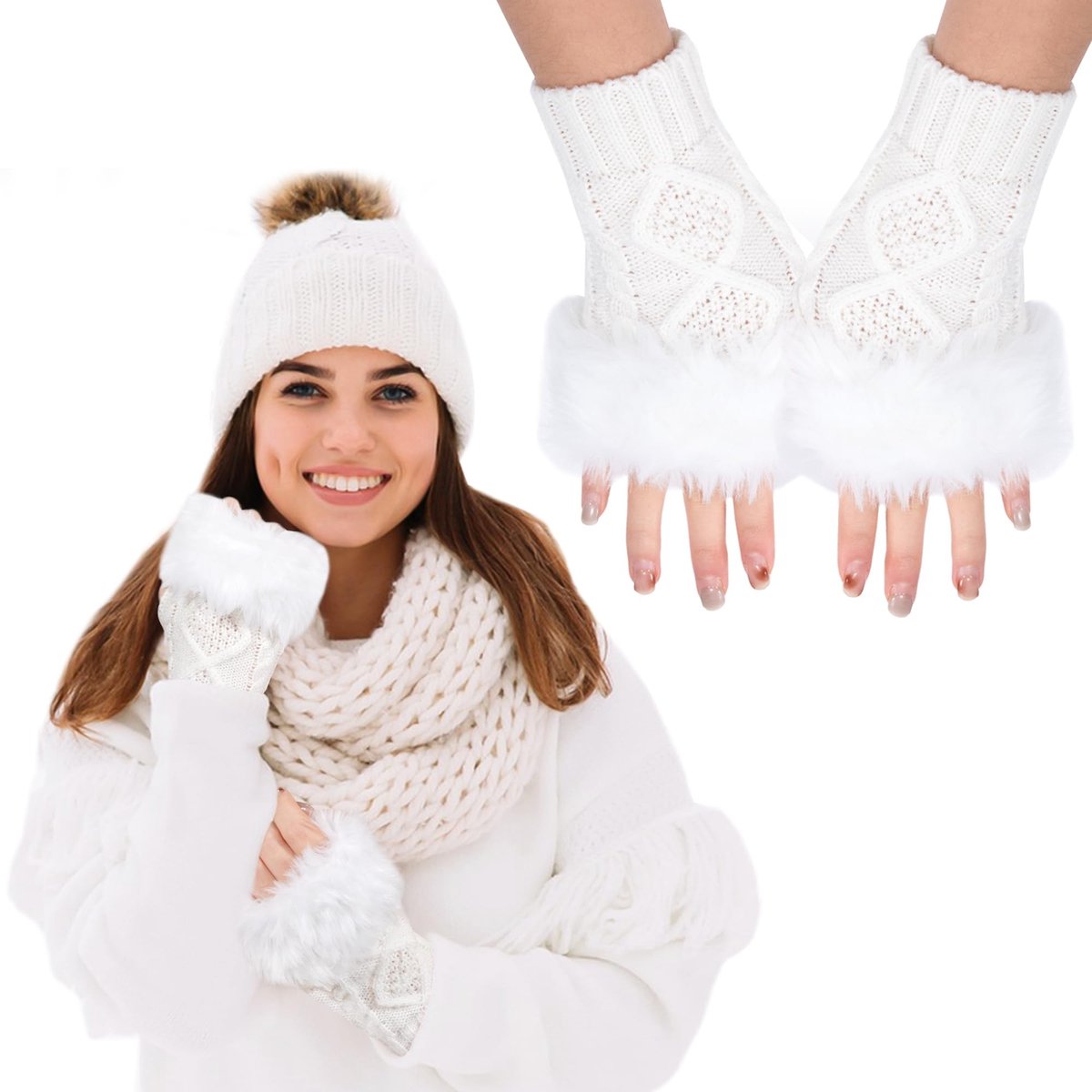 Dailygoods- Vingerloze Handschoenen Warme Gebreide - Halve Vingerloze Handschoenen - Dames - Middellange - M - Comfortabel en Ademend