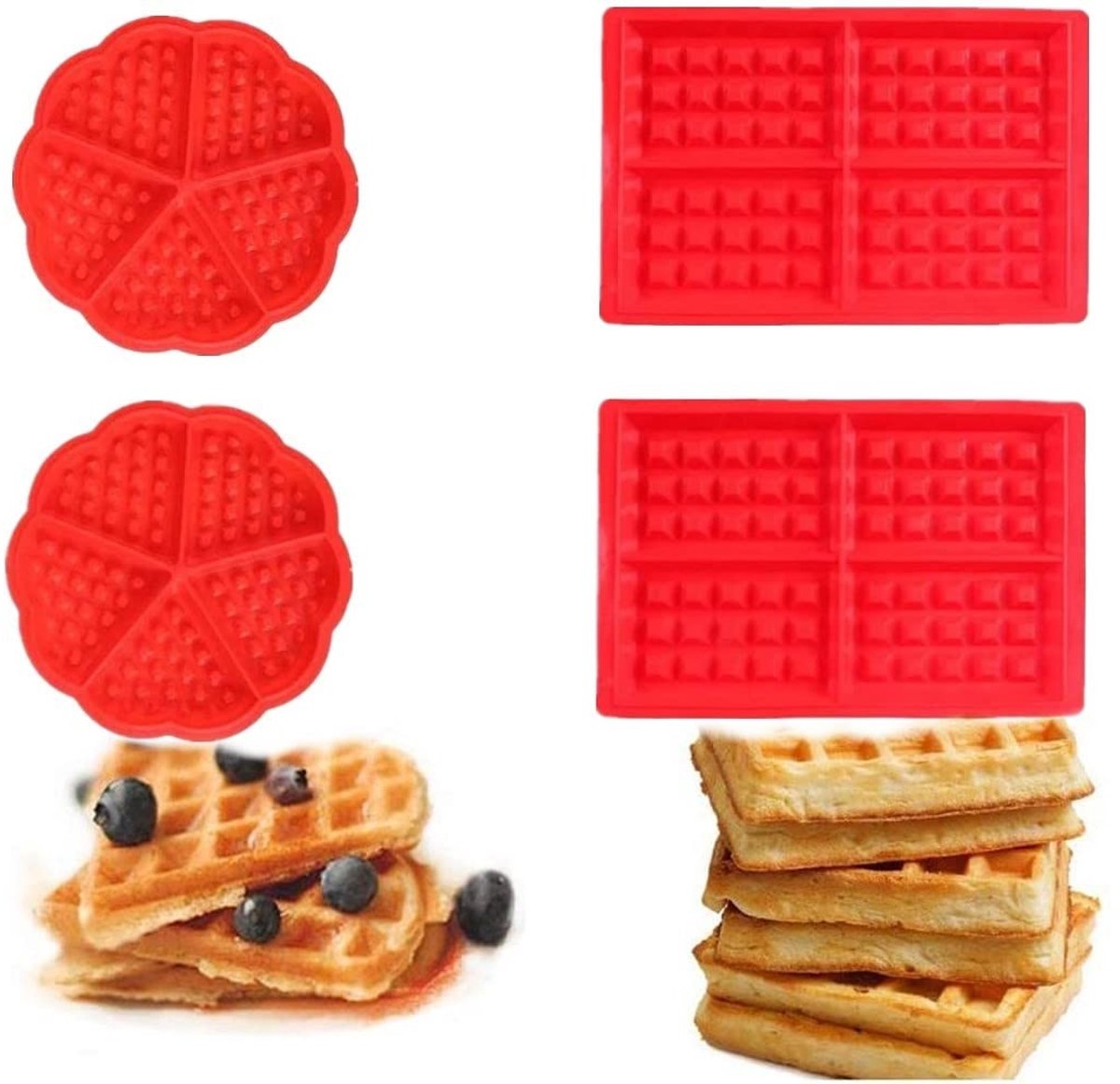 Dailygoods- Siliconen Bakvorm - 4 Stuks - Wafelvorm/Cakevorm - IJsblokjesvorm - Waterdicht/Duurzaam - Flexibel/Antiaanbaklaag