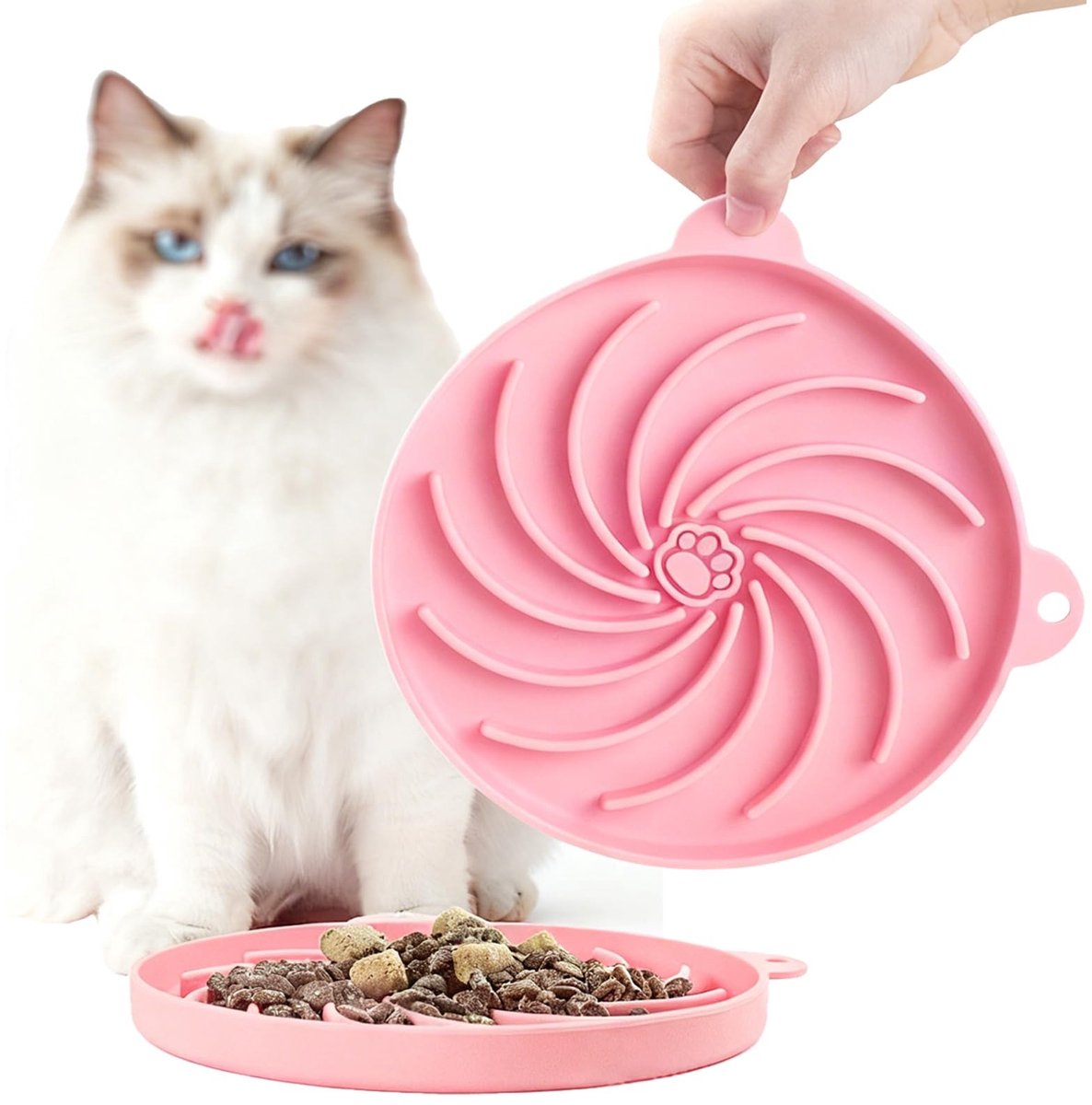 Dailygoods- Kattenvoederbak Automatisch - Siliconen - Spiraalvormig Ontwerp - 16,5 x 16,5 x 1,6 cm - Antiverstikking - Maagvriendelijk - Voederkom