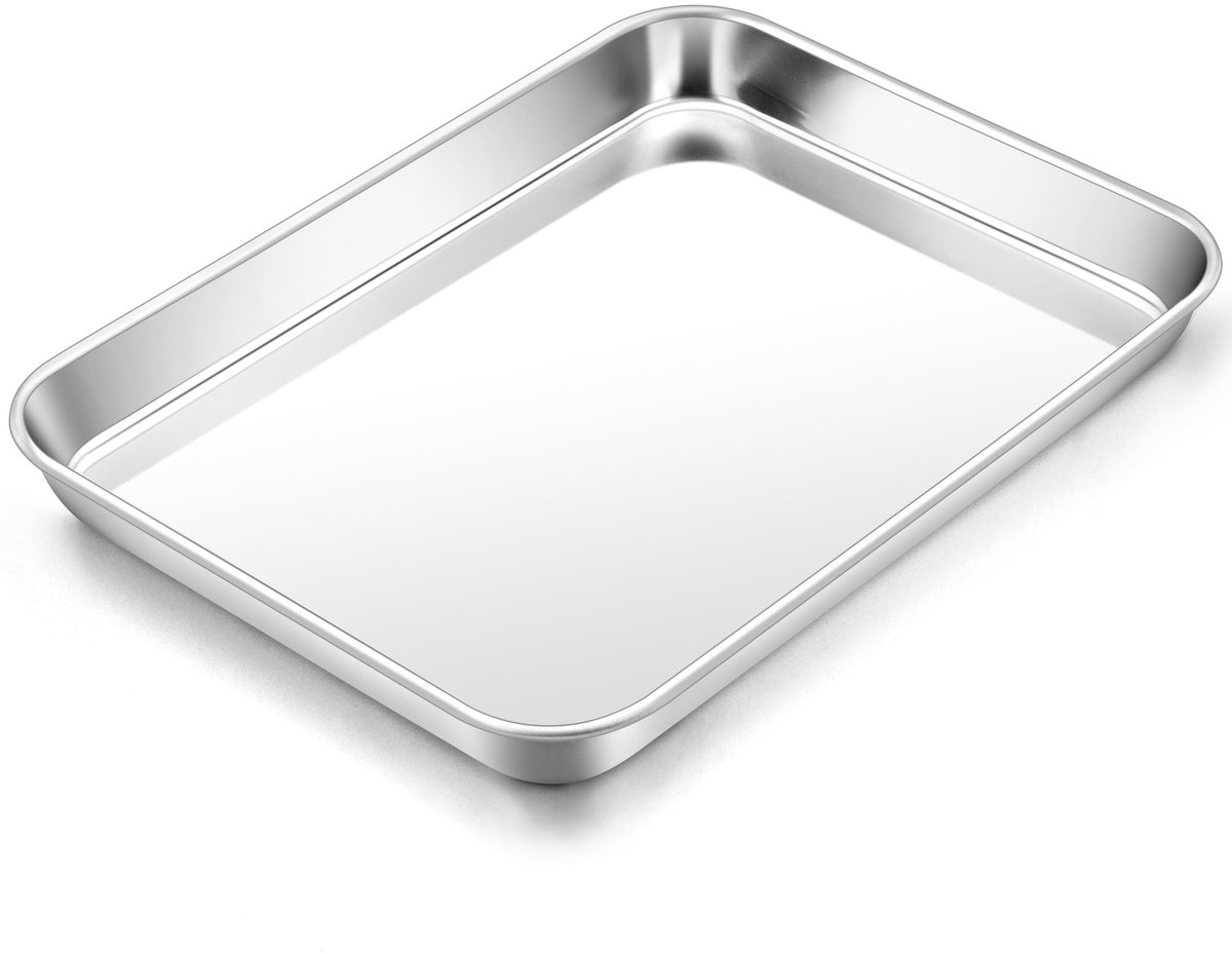 Dailygoods- Bakplaat Roestvrij Staal - Mini-Taartplaat Rechthoekig - 23,7 x 17,7 x 2,5 cm - Voedselveilig - Gemakkelijk te Reinigen - Geschikt voor Serveren - Taartvorm