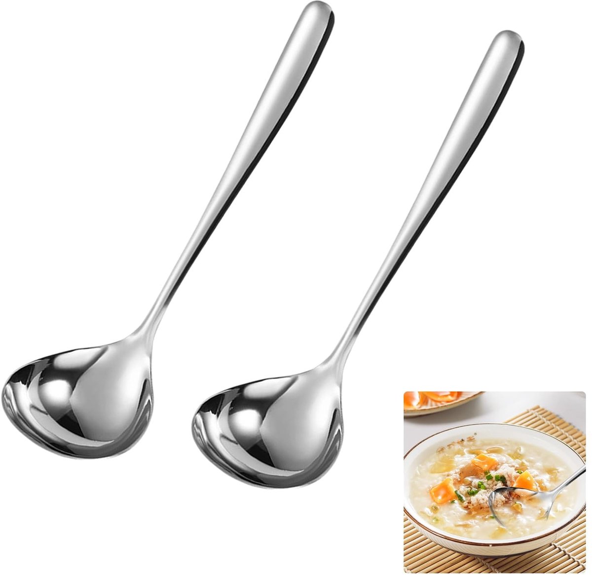 Dailygoods- Soeplepel - 2 Stuks - 20,5 cm - Roestvrij Staal - Voedselveilig - Ergonomisch Design - Hittebestendig - Serveerlepel