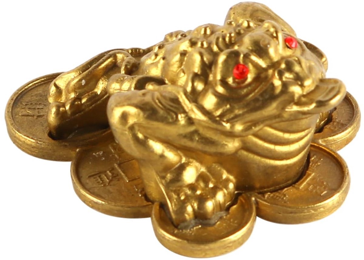 Dailygoods- Geluksgeld Gouden Geldkikker - Feng Shui Decoratie - Geluksbrengers - Rijkdom - Geluk - Messing 6,5 x 5 x 3 cm - Gelukskikker