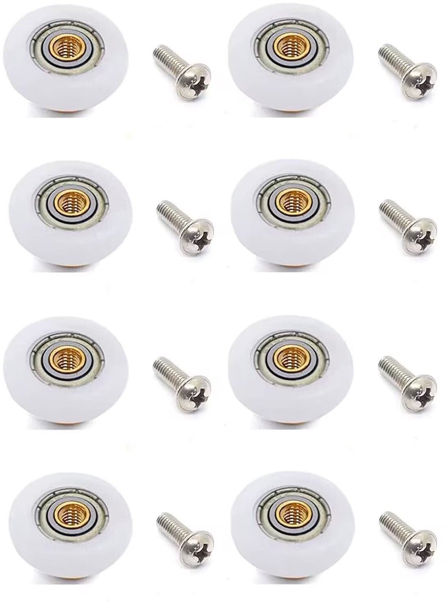 Dailygoods- Douchedeurwielrol 19 mm - 8 Stuks - Roestvrij Staal - Multifunctioneel - Hoge Kwaliteit - Inclusief Schroeven - Douchedeurroller