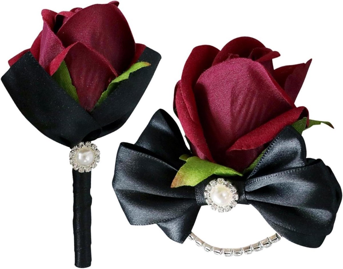 Bruiloft Corsage Oogje - Bruidsbloemen Boutonnière - Feestelijke Aankleding - Gedetailleerd Rozenblaadje - 11 cm x 6 cm - Meerkleurig