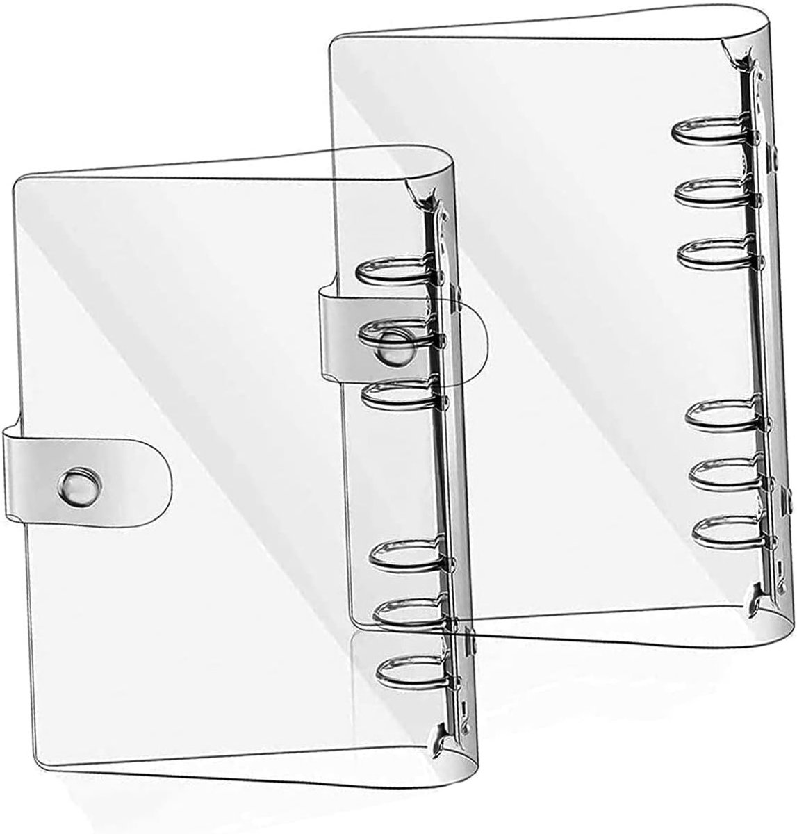 SnelShoppen - Pack van 2 A5 Ringbinders Transparent Ringbinder met 6 Gaten - Waterproof Soft PVC met Drukknop voor DIY Album, Notities en Foto's