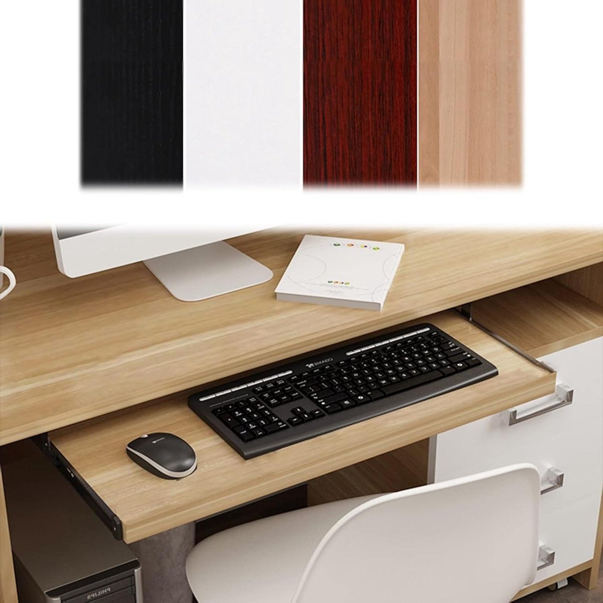 Houten toetsenbordlade - Onderbouw lade Schuifplatform - Bureau organiseren - Ergonomisch ontwerp - 60 x 27 cm - Wit
